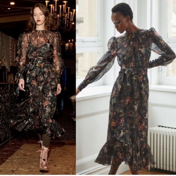 cinq a sept Dresses & Skirts - Cinq à Sept Black Floral Ruffle Maxi Dress